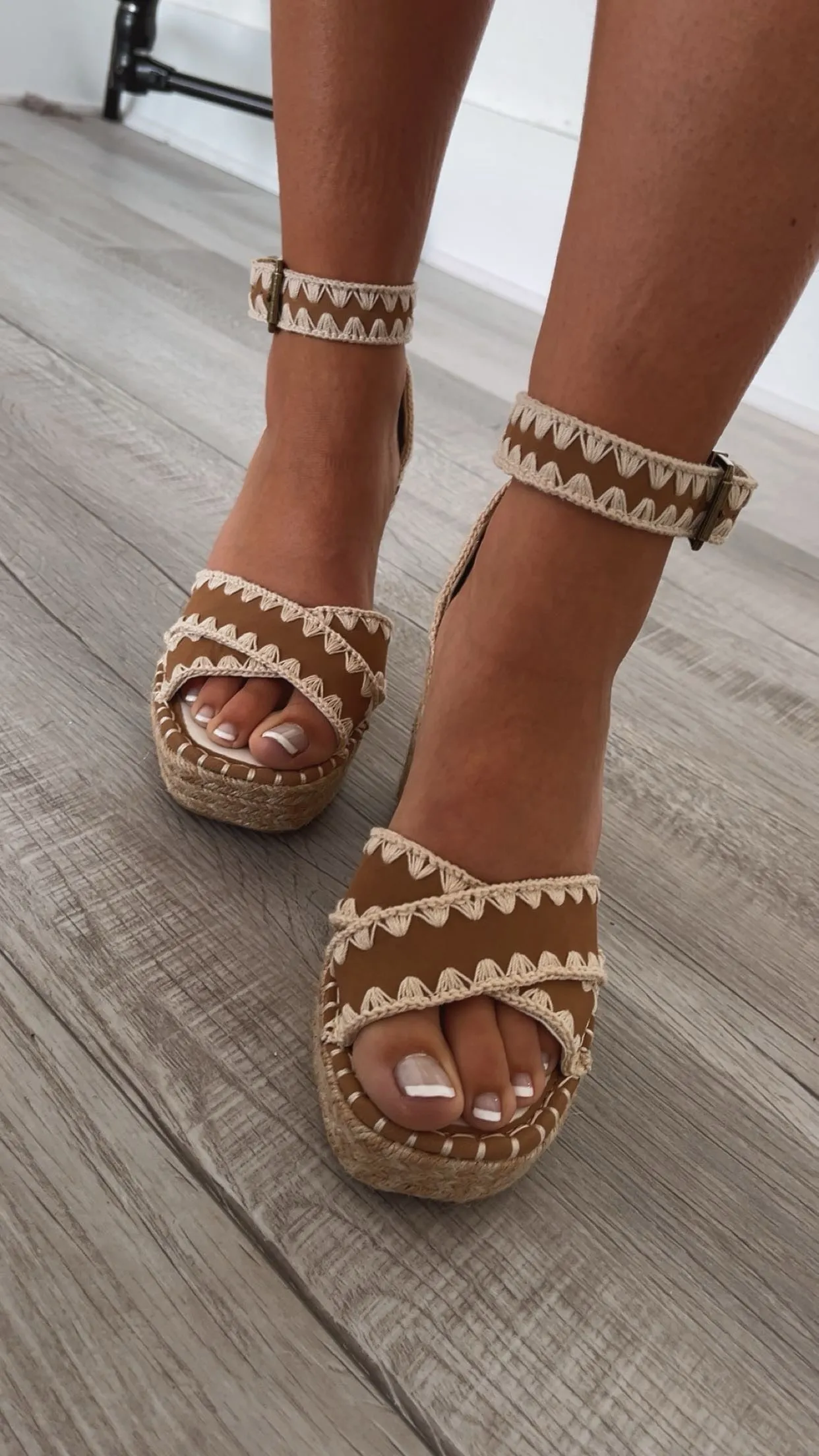 The Essie Espadrille Slide With Embroidered Straps, Camel