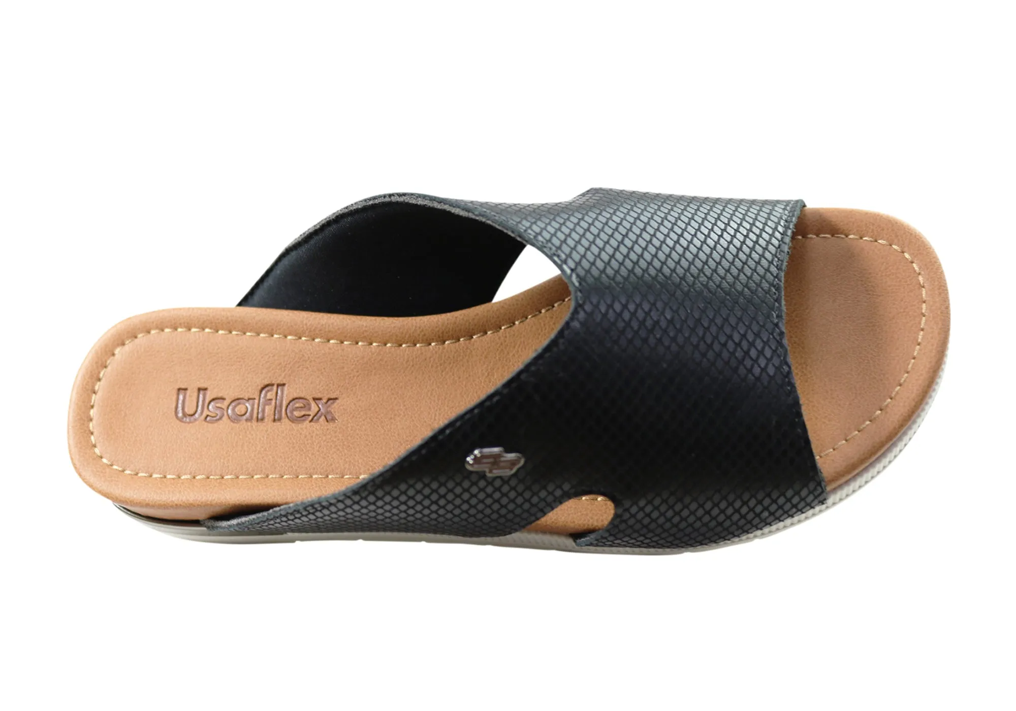 Usaflex Evoke Womens Comfort Leather Slides Sandals Made In Brazil