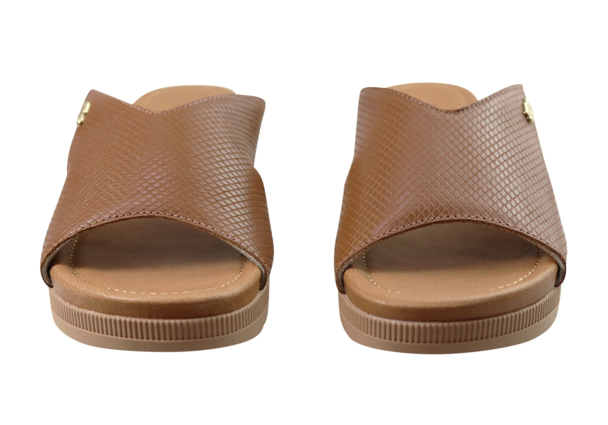 Usaflex Evoke Womens Comfort Leather Slides Sandals Made In Brazil