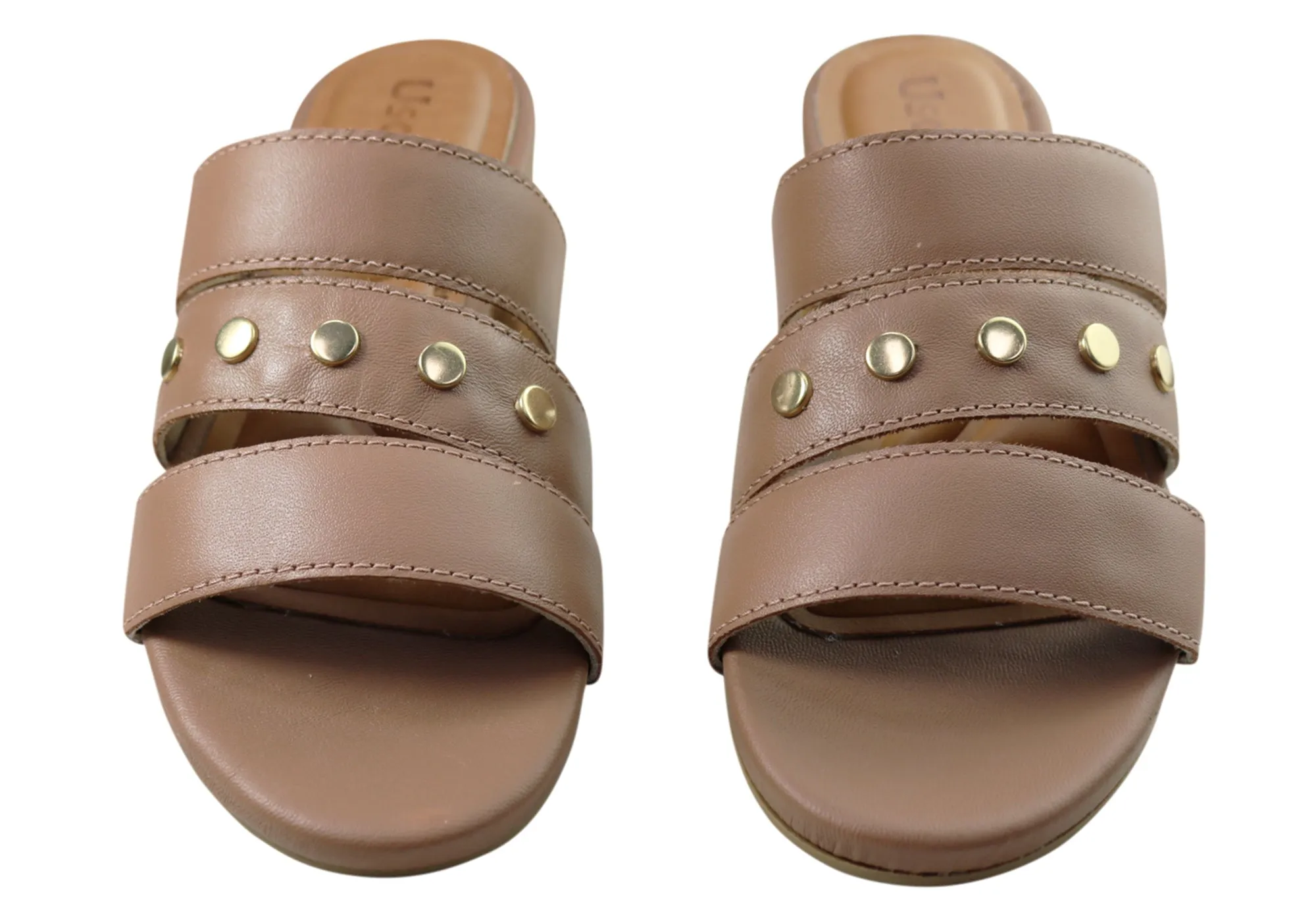 Usaflex Skyler Womens Comfort Leather Slides Sandals Made In Brazil