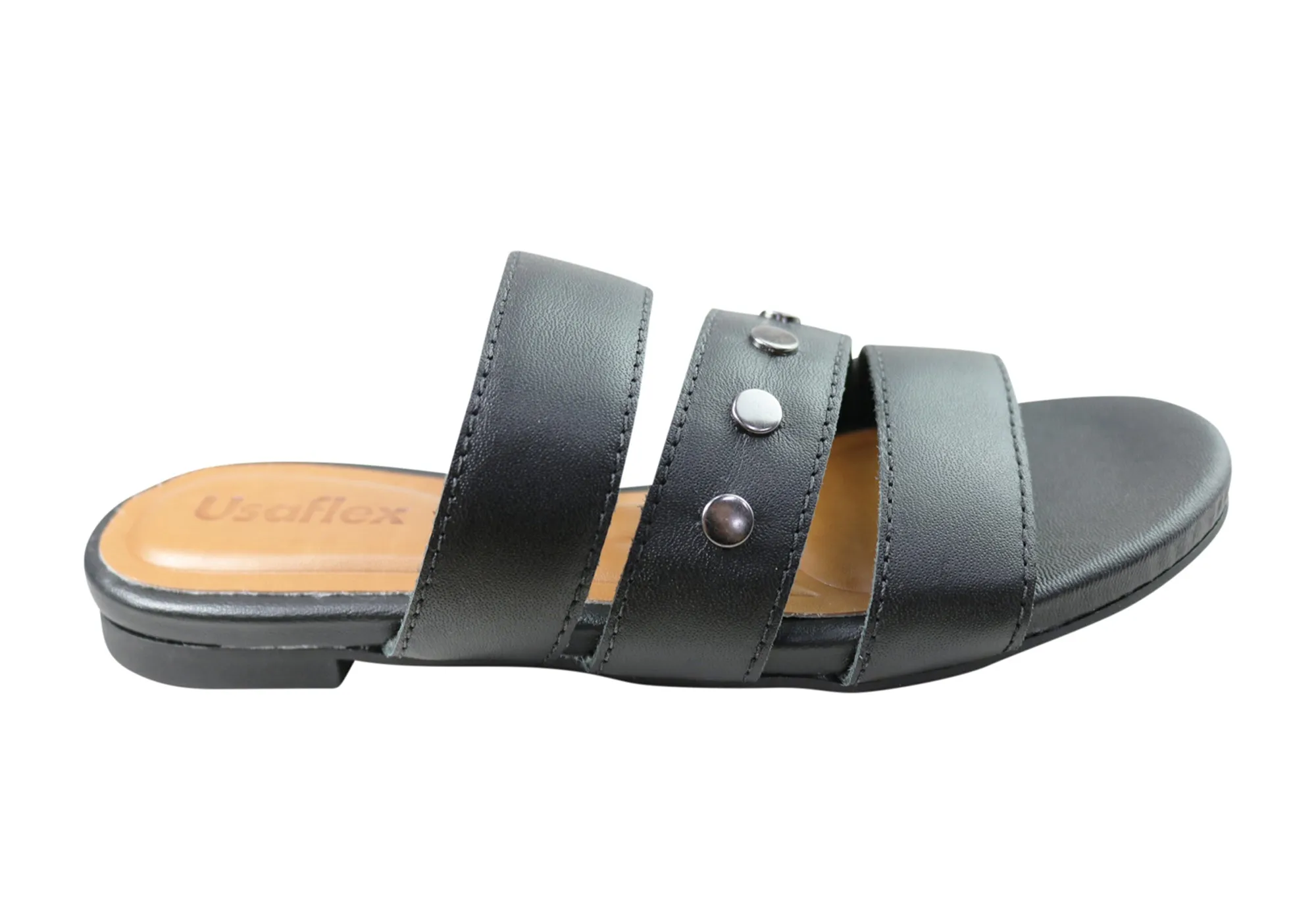 Usaflex Skyler Womens Comfort Leather Slides Sandals Made In Brazil