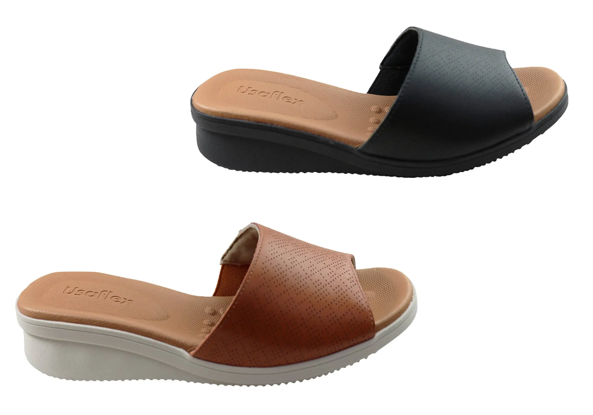 Usaflex Sunrise Womens Comfort Leather Slides  Made In Brazil