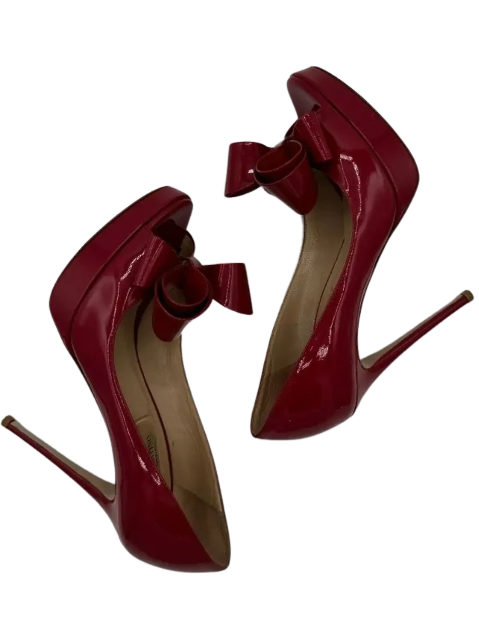 Valentino Patent Leather Peep Toe Bow Platform Heels