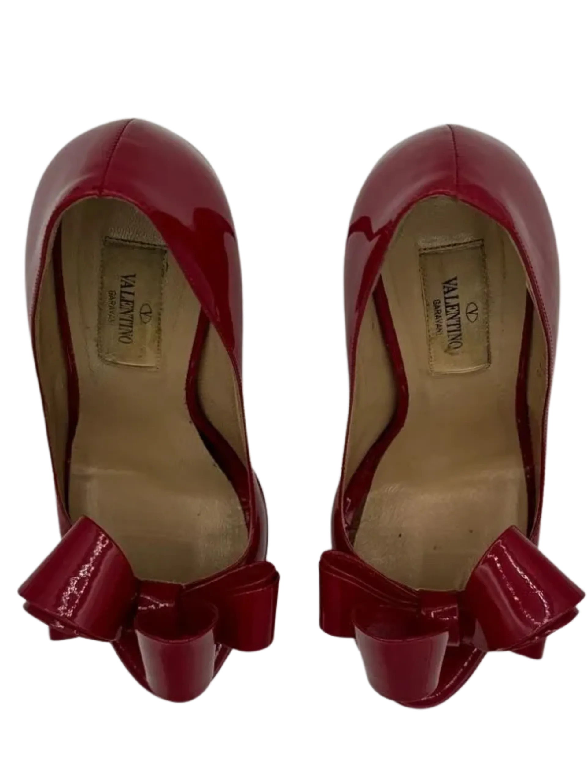 Valentino Patent Leather Peep Toe Bow Platform Heels