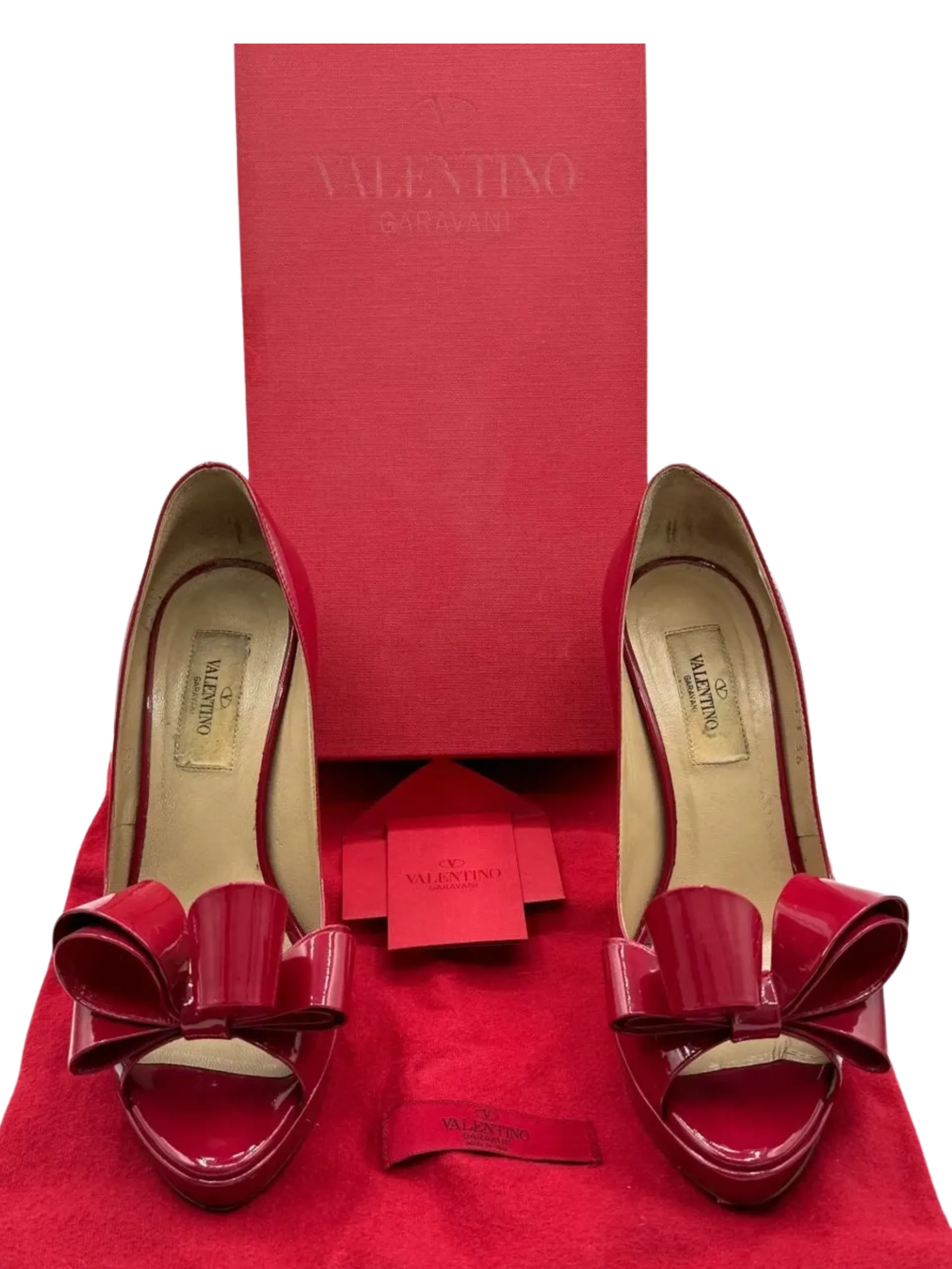 Valentino Patent Leather Peep Toe Bow Platform Heels