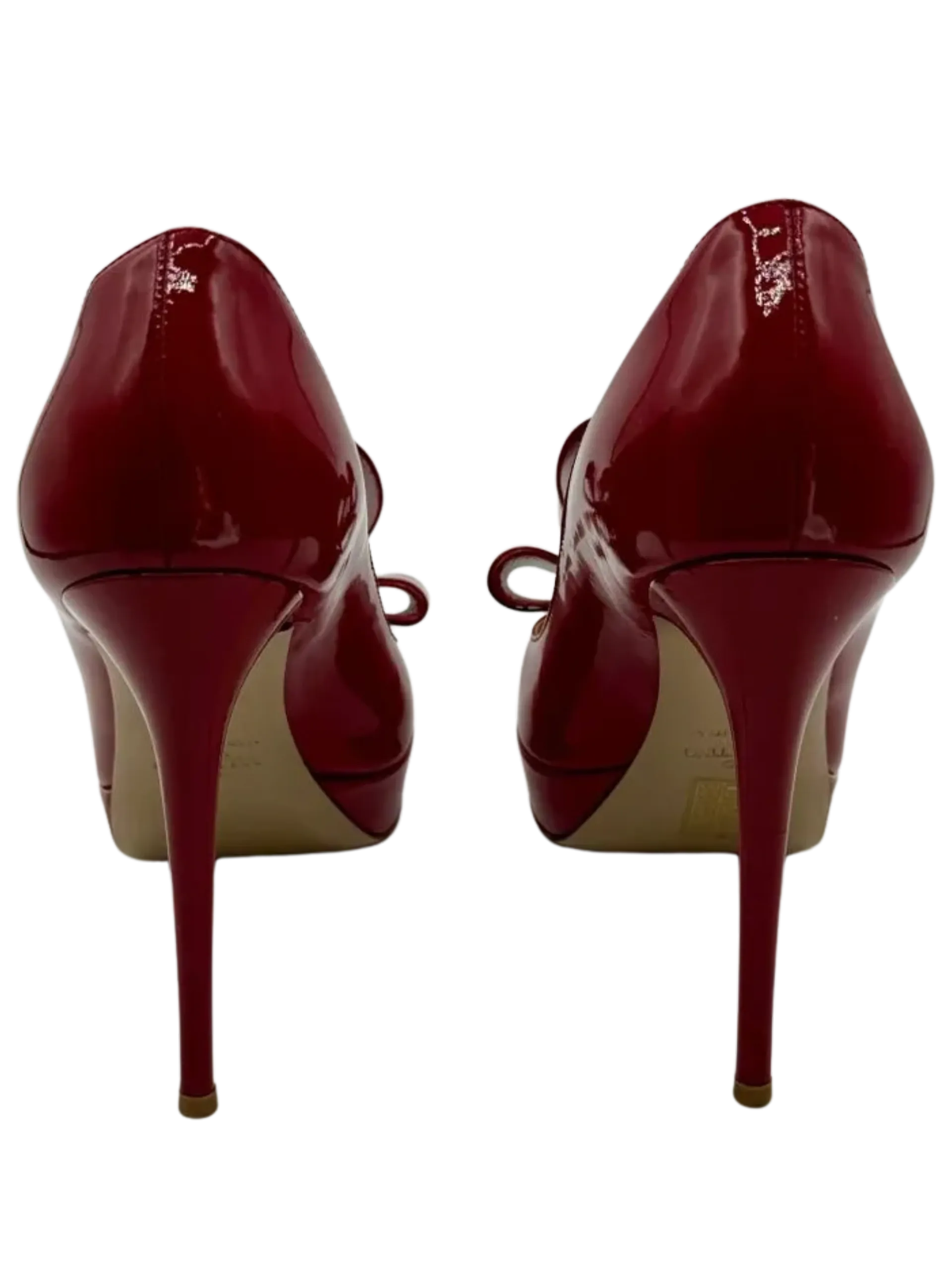 Valentino Patent Leather Peep Toe Bow Platform Heels