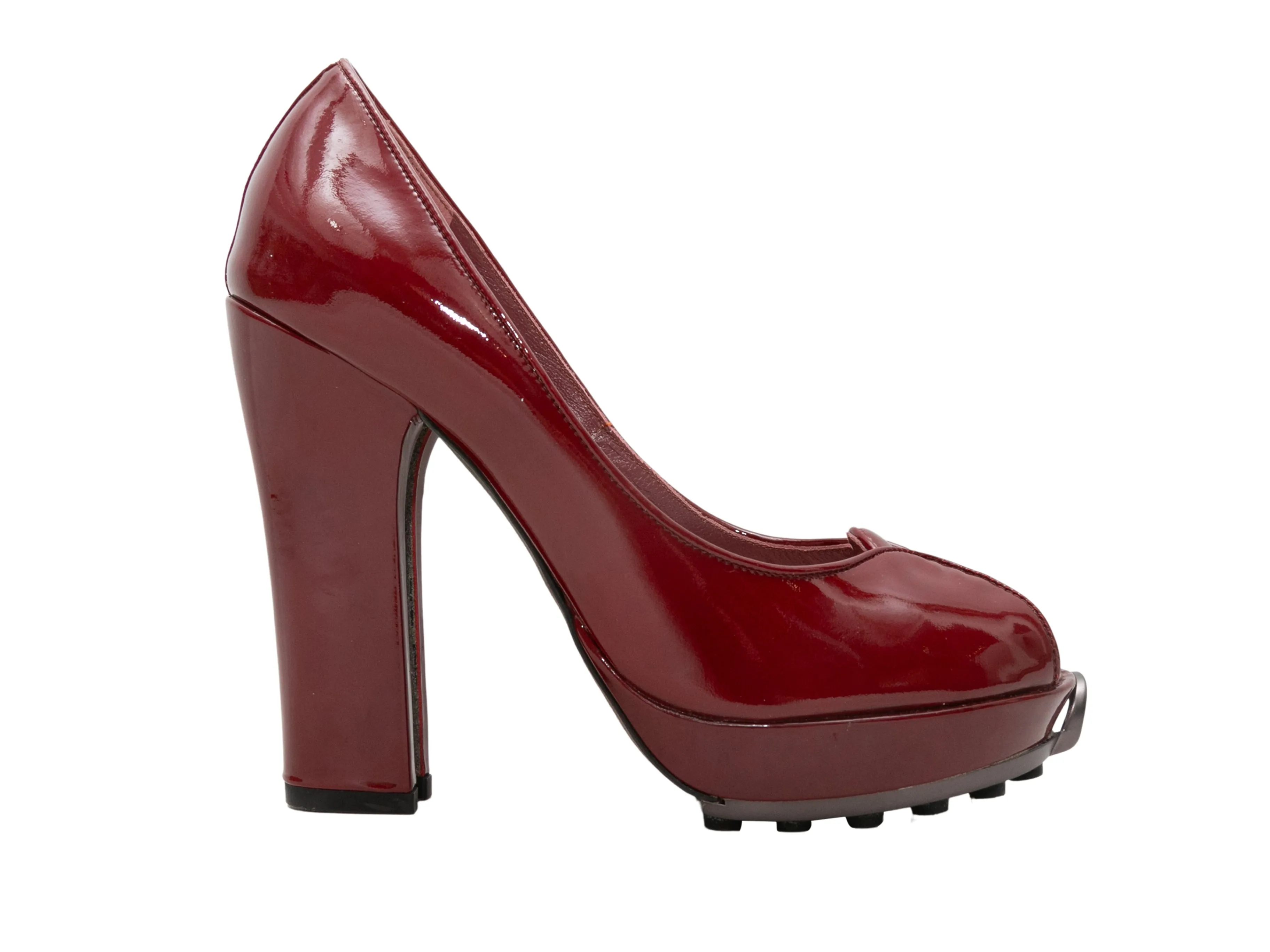 Vintage Burgundy John Galliano Patent Peep-Toe Pumps Size 38.5