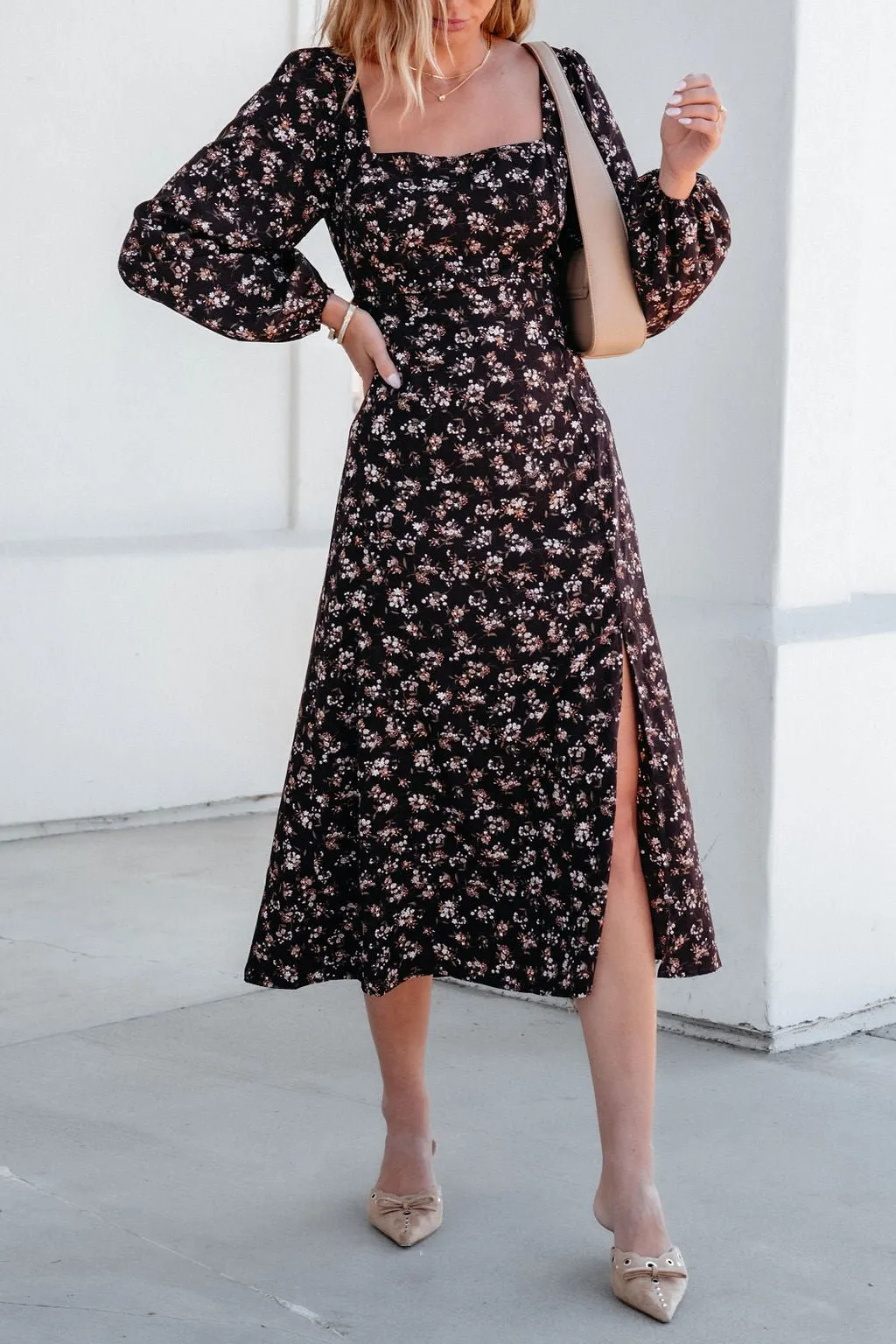 Waiting For You Floral Slit Midi Dress - FINAL SALE