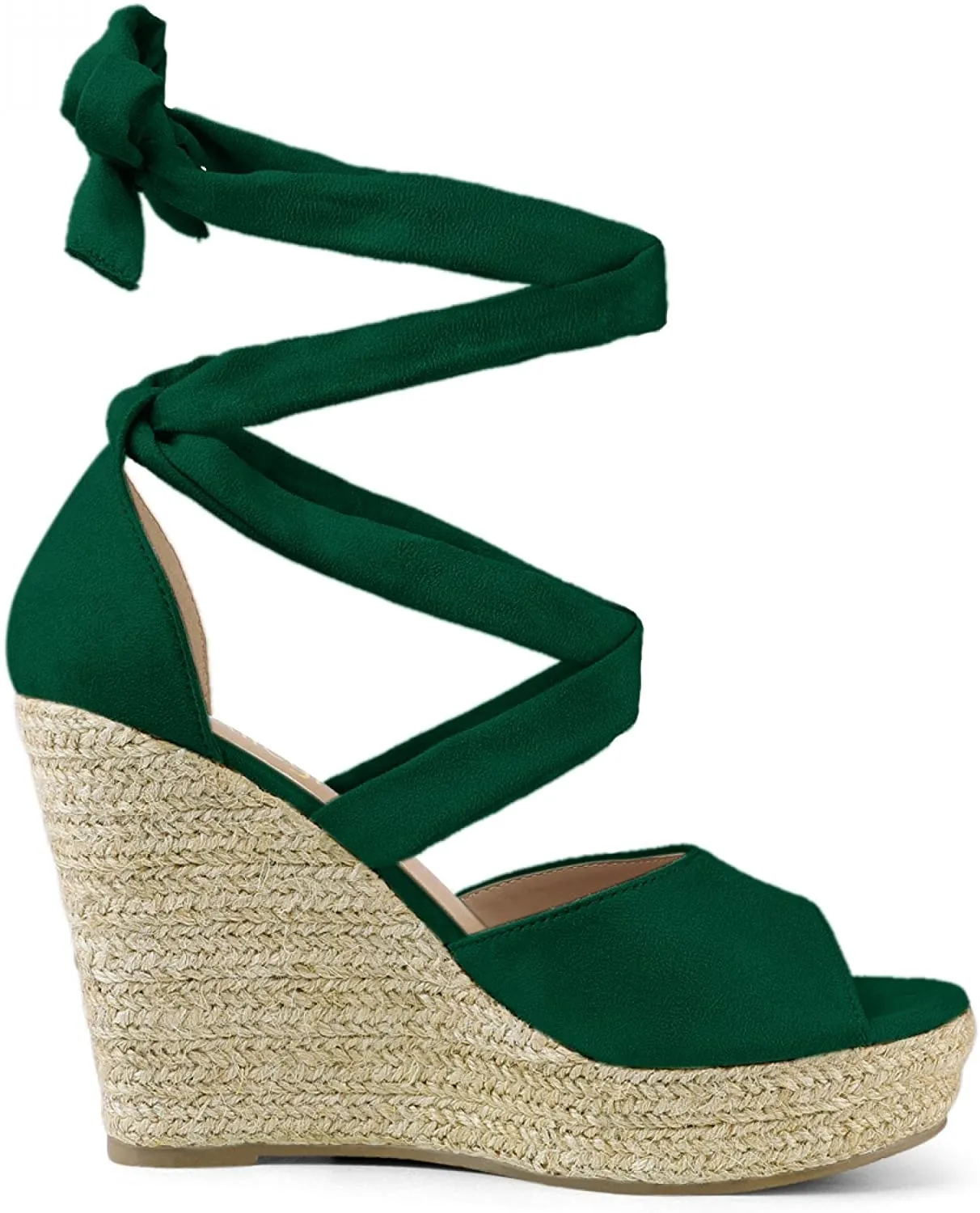 Women's Green Lace Up Espadrilles Wedge Sandals