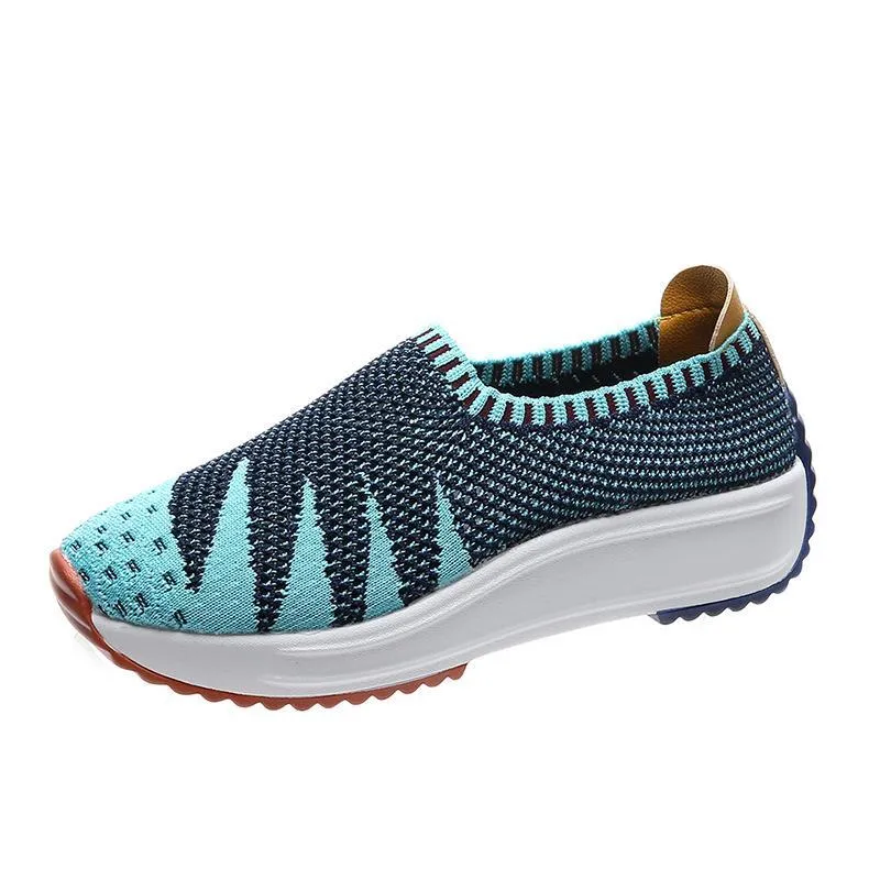 Women's lightweight breathable fly knit sneakers flat slip on comfort walking shoes